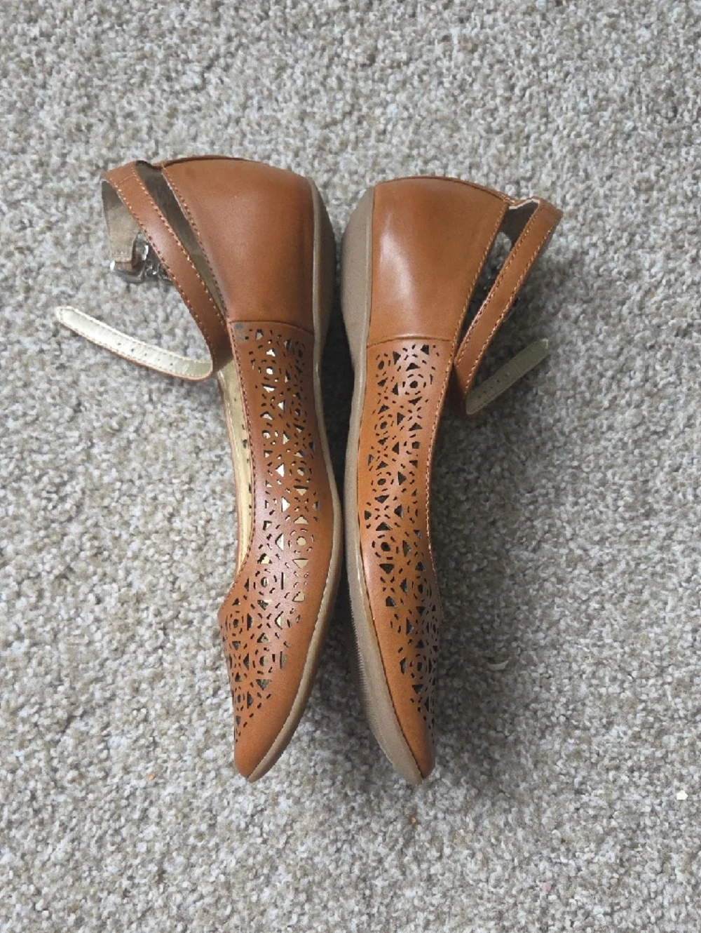 BCBGeneration Tan Laser-Cut Pointed Mary Jane Flats - Picture 3 of 10